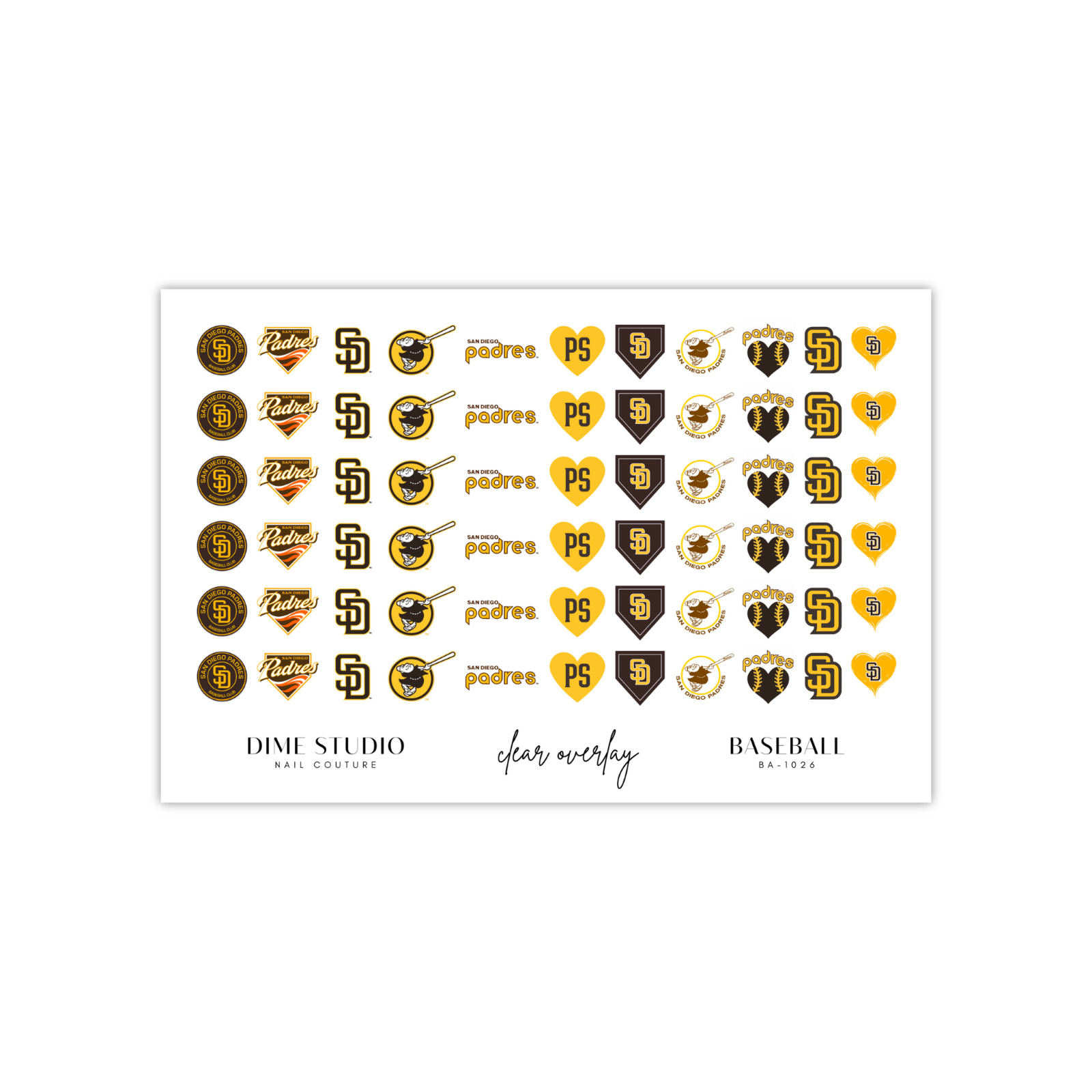 San Diego Padres Baseball Nail Decals Water Transfer Clear Overlay