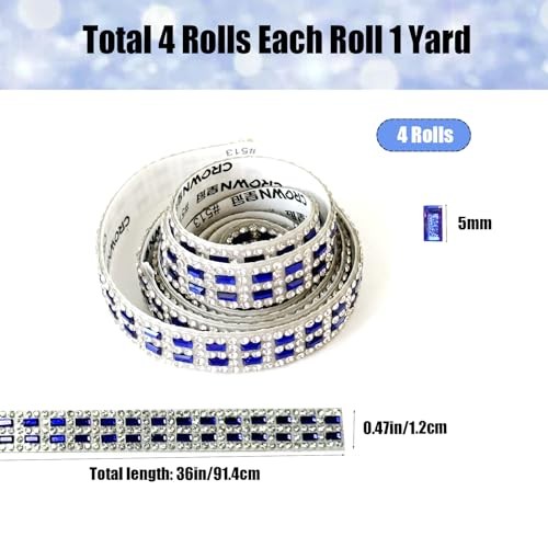 4Rolls Self Adhesive Crystal Rhinestone Strips, Rhinestone Ribbon Dark Blue