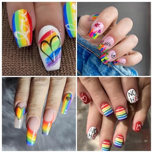 4 Sheets Pride Nail Art Stickers for Women & Man LGBTQ+ Rainbow Nail Art Decals