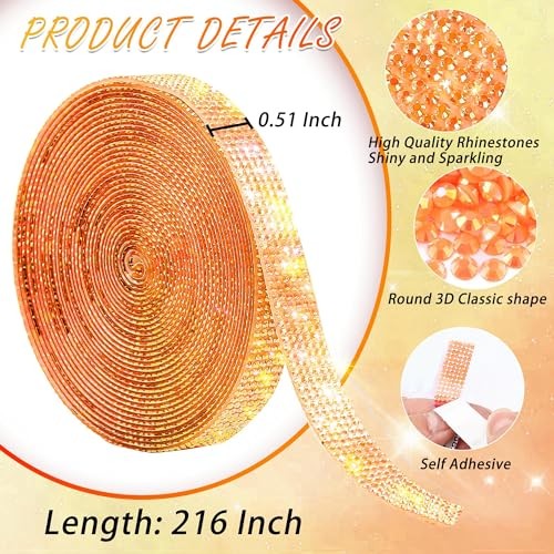 Self Adhesive Rhinestone Ribbon Crystal Strips Bling 6 Yards Orange AB