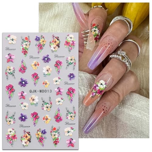6 Sheets Flower Nail Art Stickers Decals Self-Adhesive Spring Summer Floral