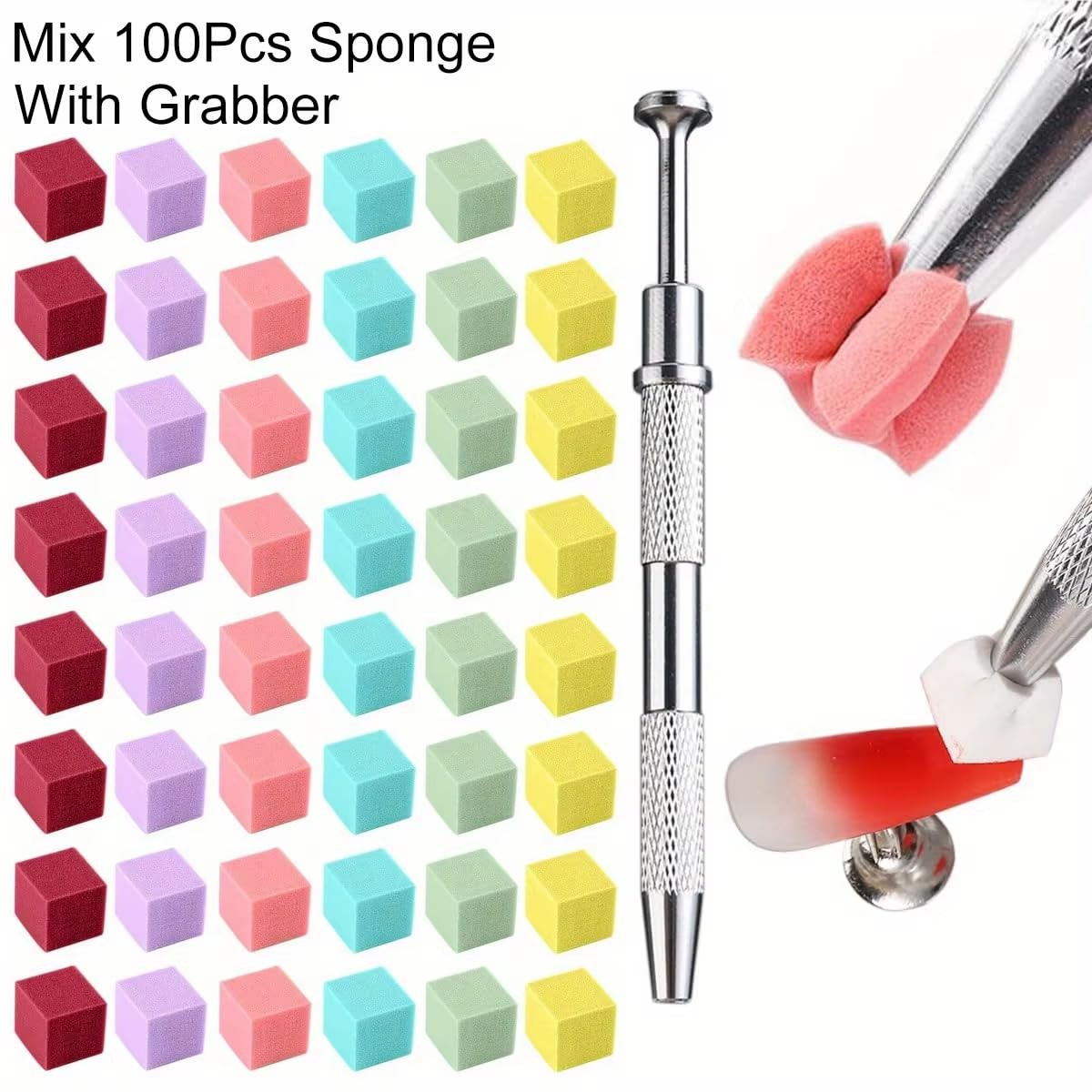 Soft Nail Sponges for Ombre Manicure Nail Art Tools with Grabbing Pen and Brush
