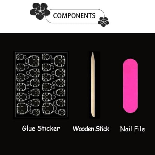 Nude Press on Nails Short Square Fake Nails with White Flower Design Green