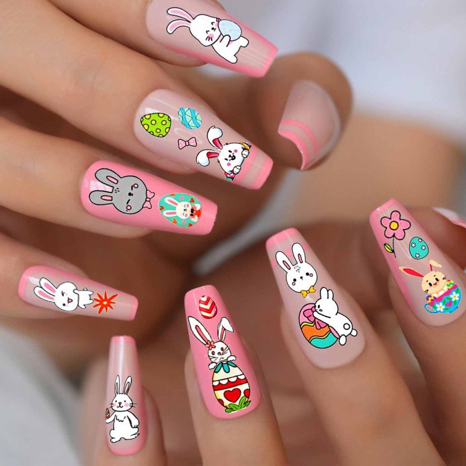 COKTAK 6 Sheets Easter Nail Art Stickers Decals 3.74×2.56 Inches, Colorful