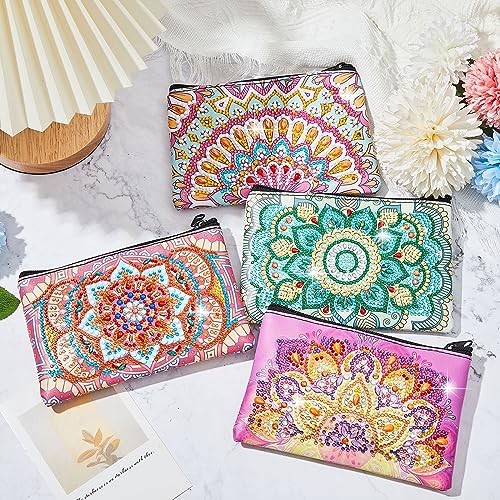 4 Pcs Diamond Painting Art Makeup Bags DIY Purses Toiletry 5d Handmade Mandala