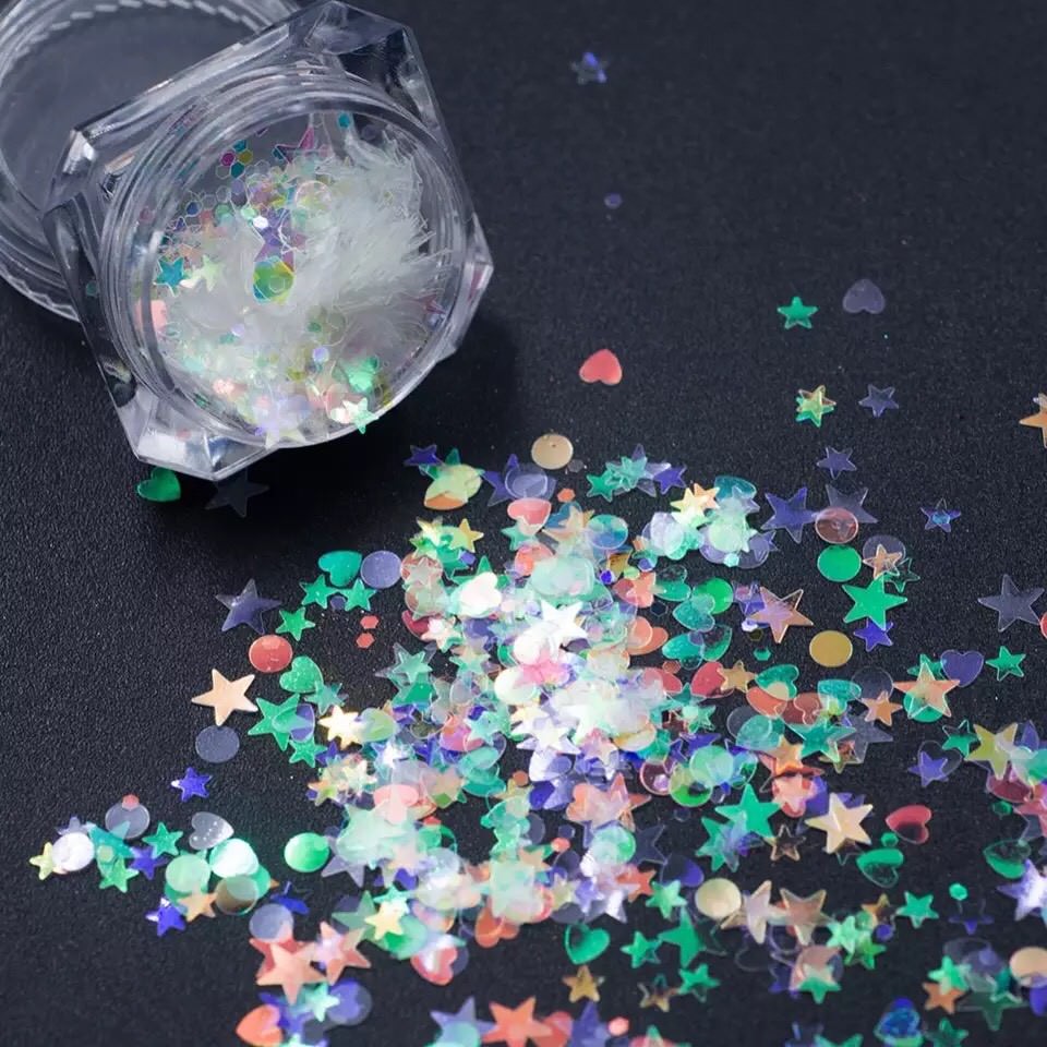 3D Transparent Mermaid NAIL GLITTER Pixel unicorn aurora effect powder AB DF-01