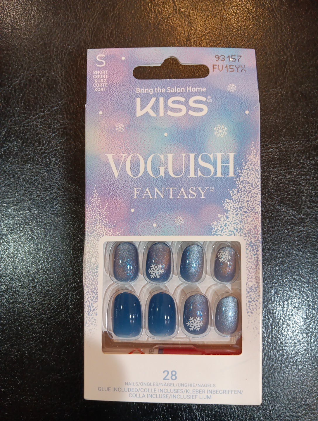 KISS Voguish Fantasy Press on Nails, Merry Clause, Blue, Short Oval, 28 Count