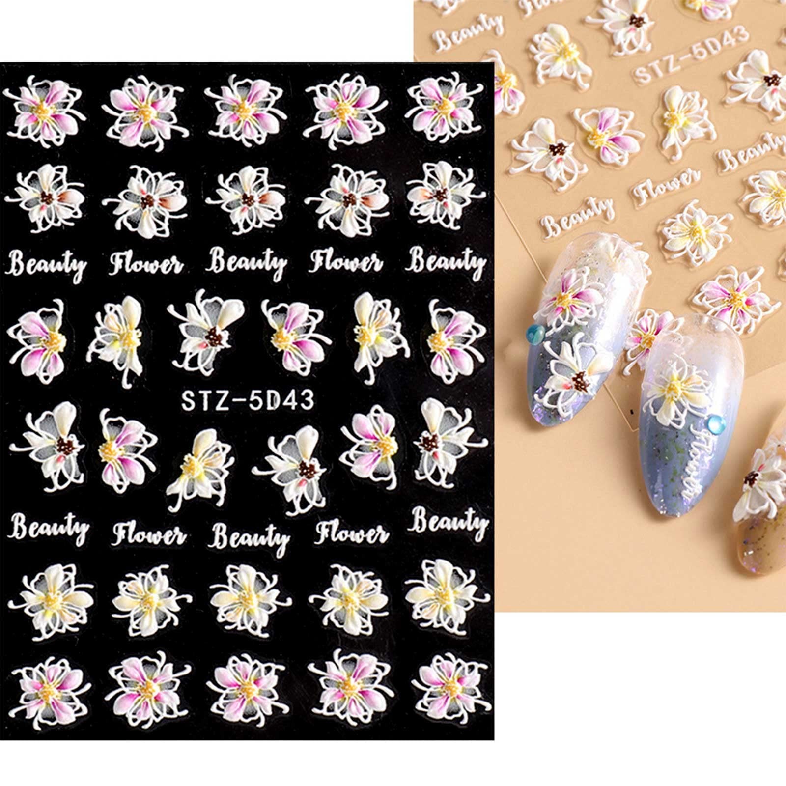 3D Embossed Spring Flower Nail Art Stickers Decals Self-Adhesive Pegatinas Uñ…