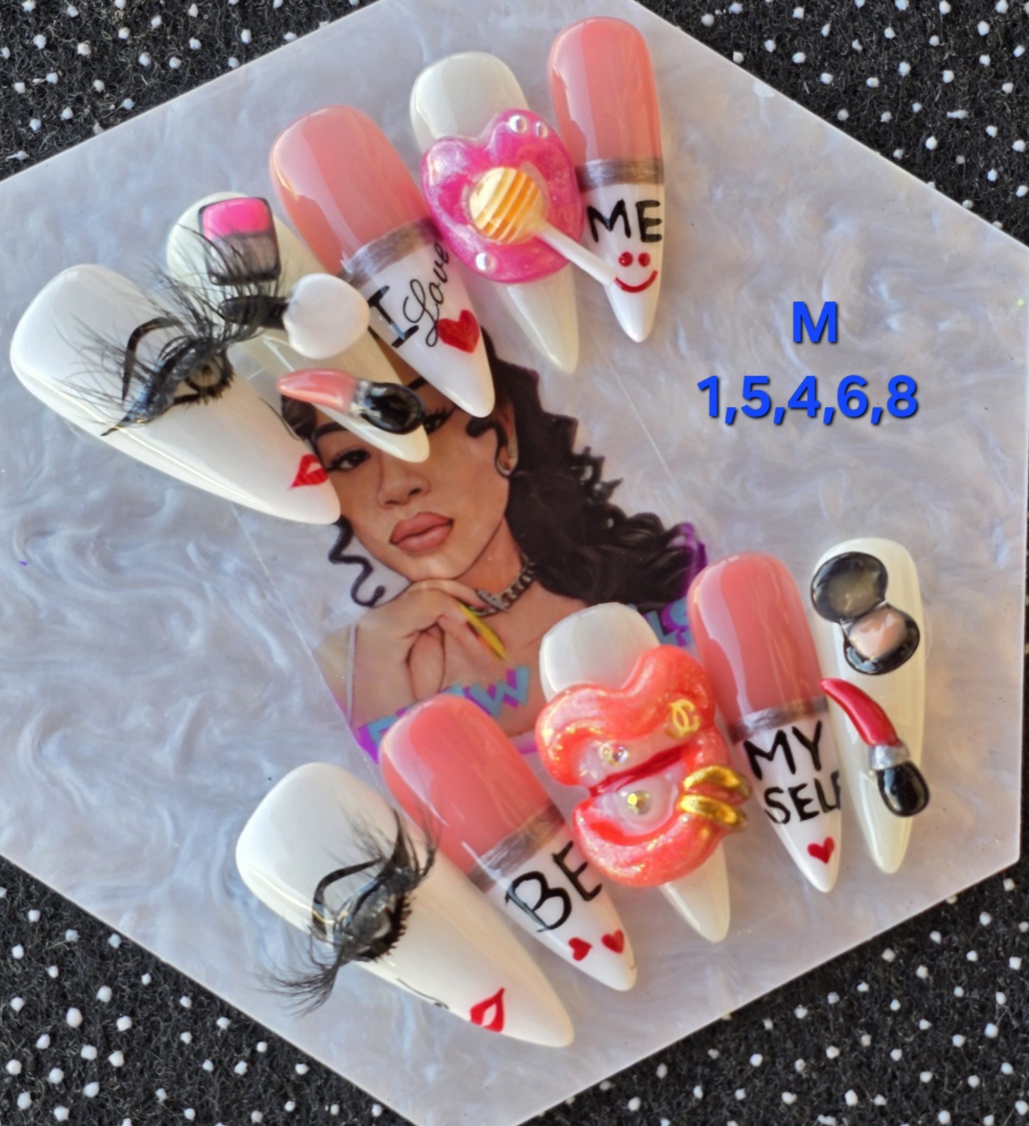 Handmade Press On Nails,Fasho Nails, Medium Size 1,5,4,6,8 Long Stiletto