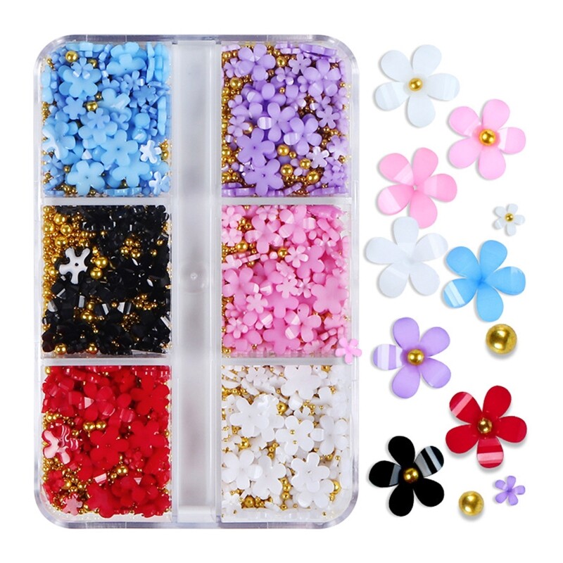 Pearl Nail Art Charms Nail Glitter White/Pink/Blue/Purple /Red Flower 3D Mixed
