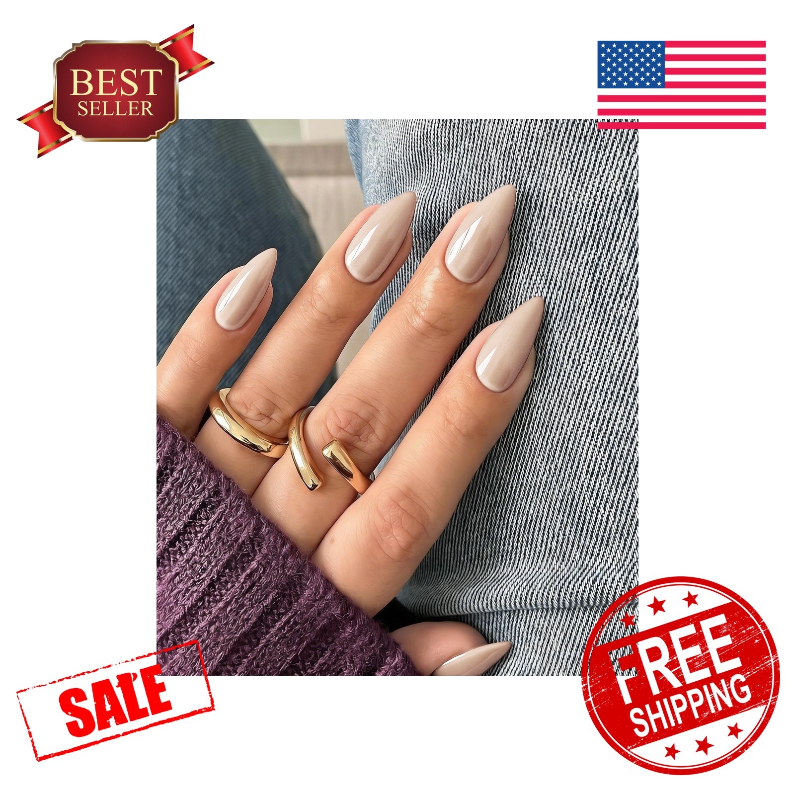 SXVME Nude Brown Almond Press On Nails