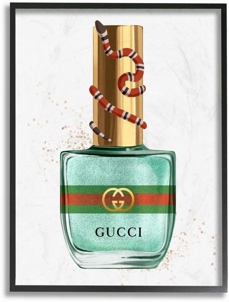 Makeup Nail Polish Cyan Gold Snake Fashion Design Framed Wall Art, Multi-Color