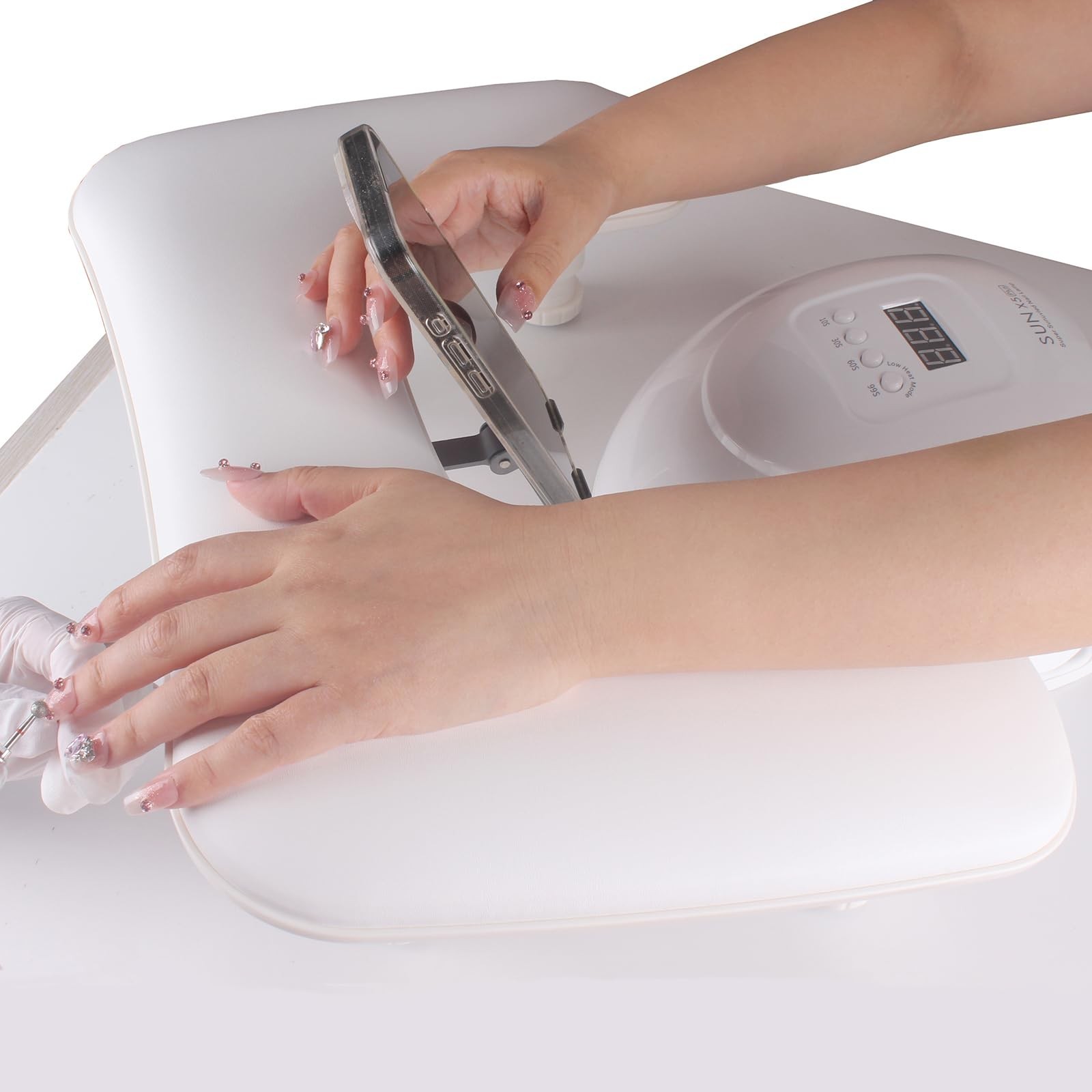 Manicure Arm Rest with Rotating Phone Holder for Nails Tech, U – Shaped Adjus…