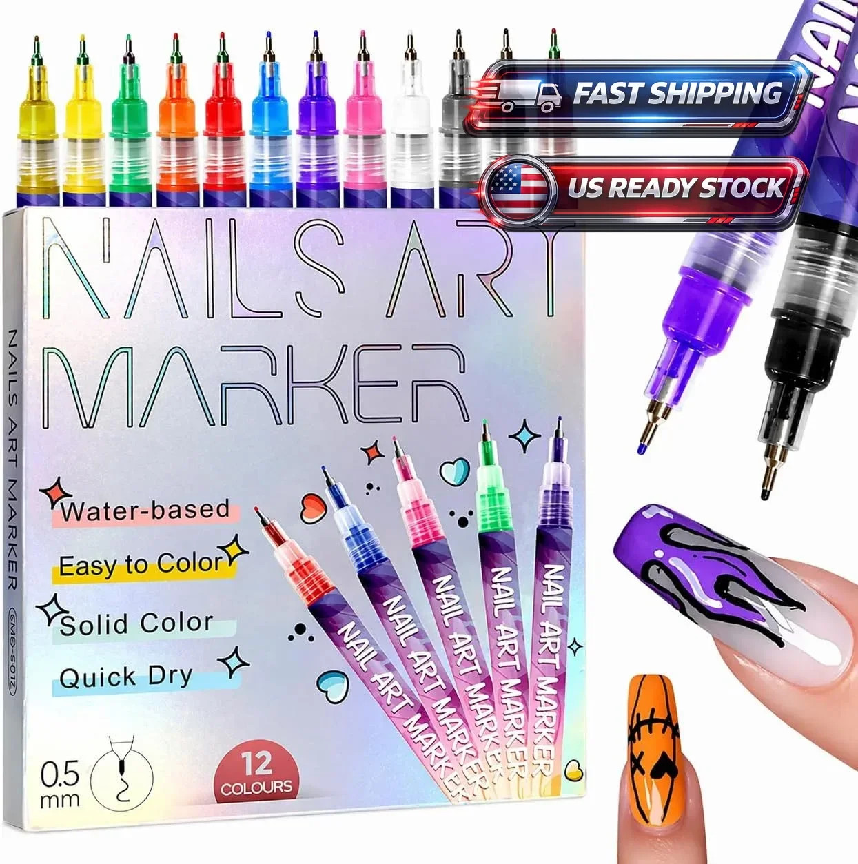 12 Colours Nail Art Markers, Nail Art Pens, Nail Polish Pens Set with Fine Ti…