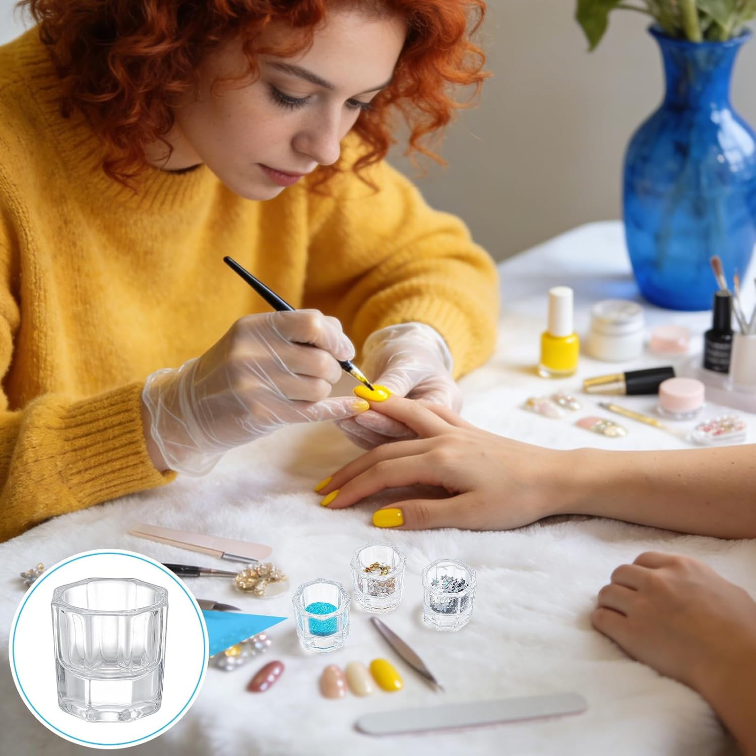 20PCS Nail Art Dappen Dish Cups for Acrylic Liquid and Powder Clear Glass Nail