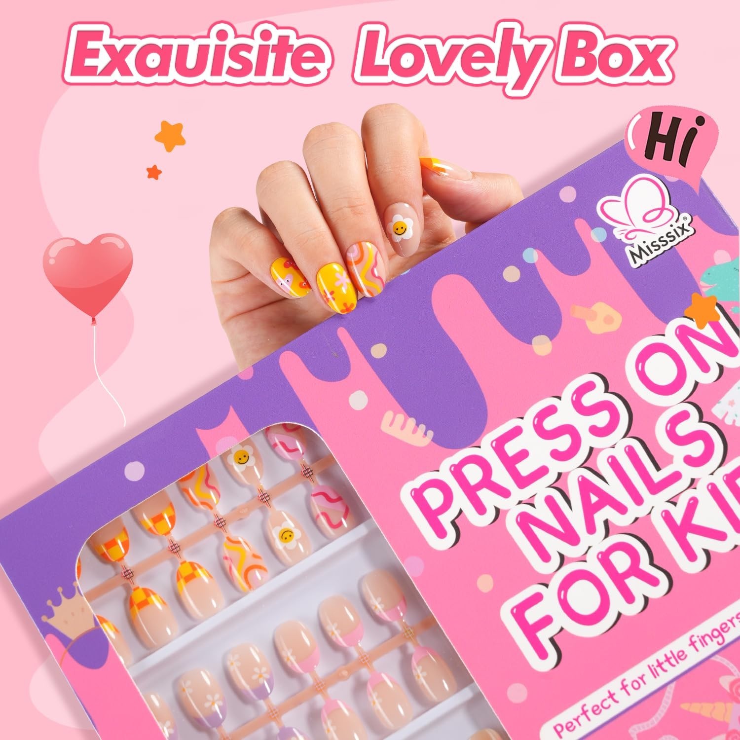 78 Pcs Press on Nails for Kids, 3 Pack Kid Fake Nail Kit Cute Press on Nails, St