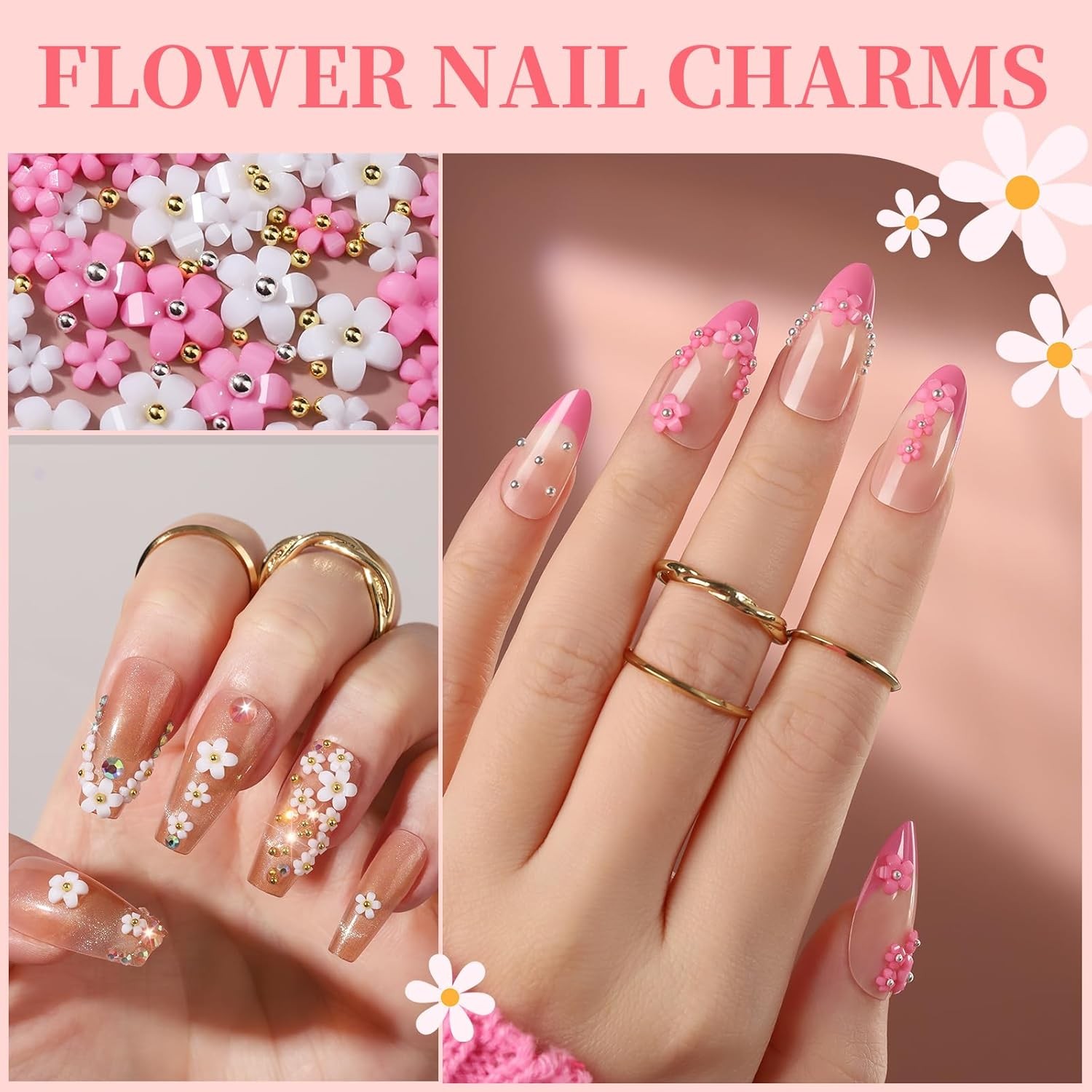 Nail Charms Gems Kit Rhinestones Pearls Bows Flowers 3D Nail Art Decoration Set