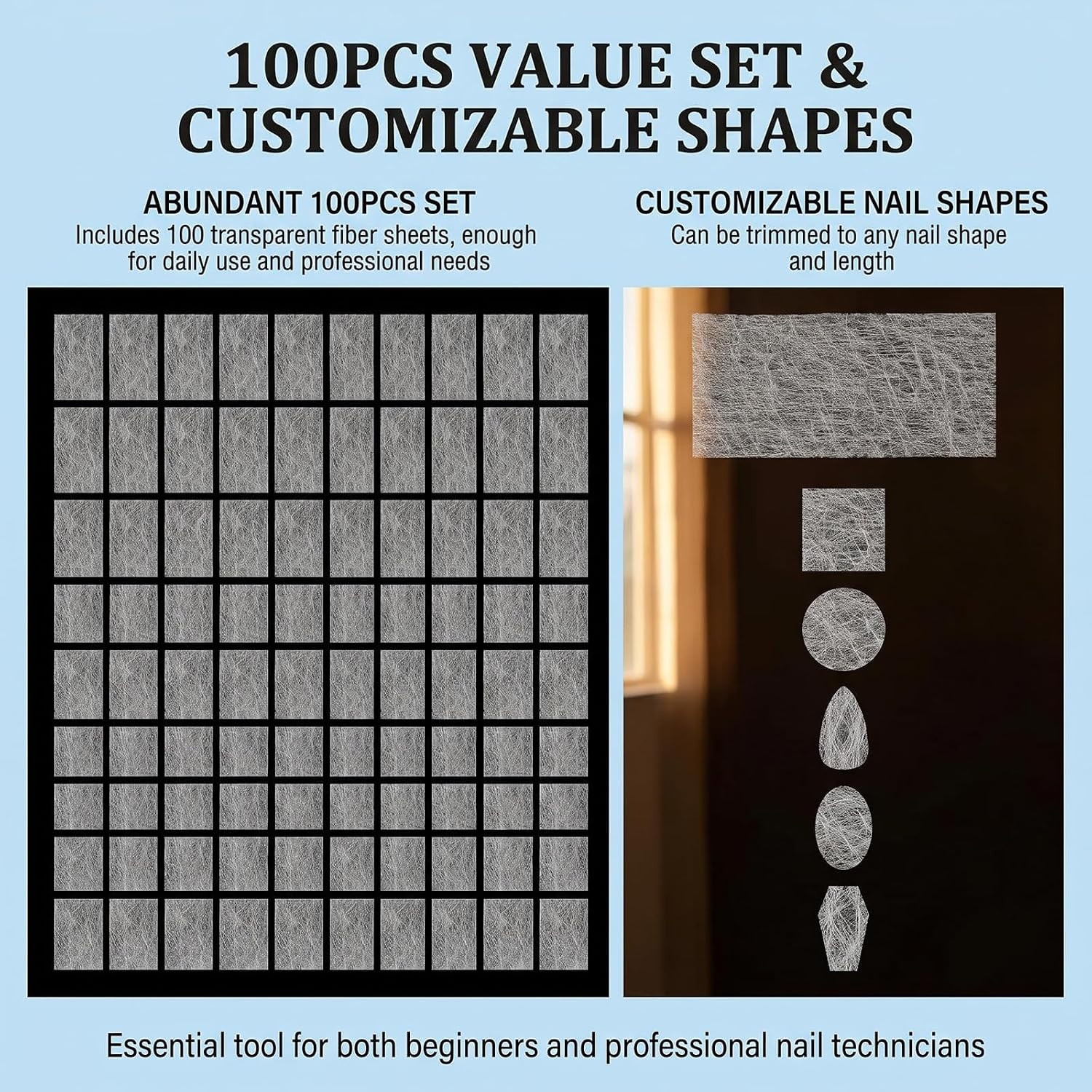100 Pcs Fiberglass Nail Wrap Extension, Nail Repair Silk Wrap for Broken Split