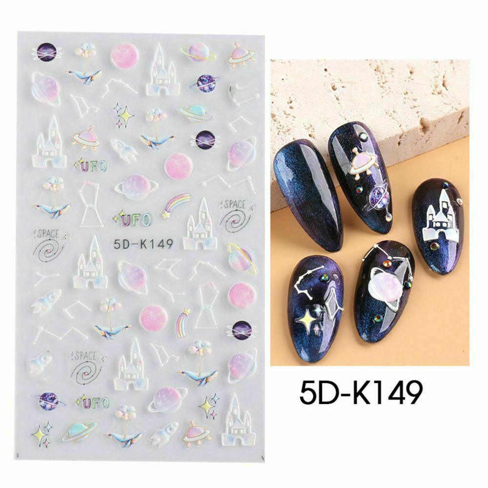 5D Embossed Flower Unicorn Bunny Leaf Fingers Toe Nail Art Sticker Manicure NS24