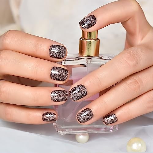 Medium Length Press on Nails False Nails Full Cover Short Fake Dark Brown