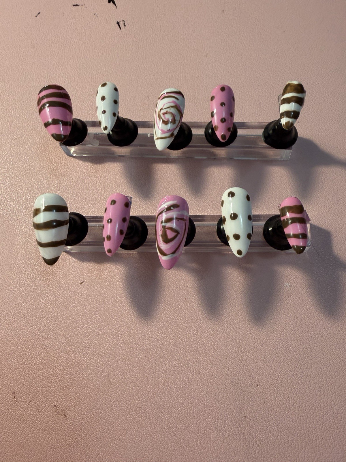 Neapolitan ice cream swirl nails hand painted medium size