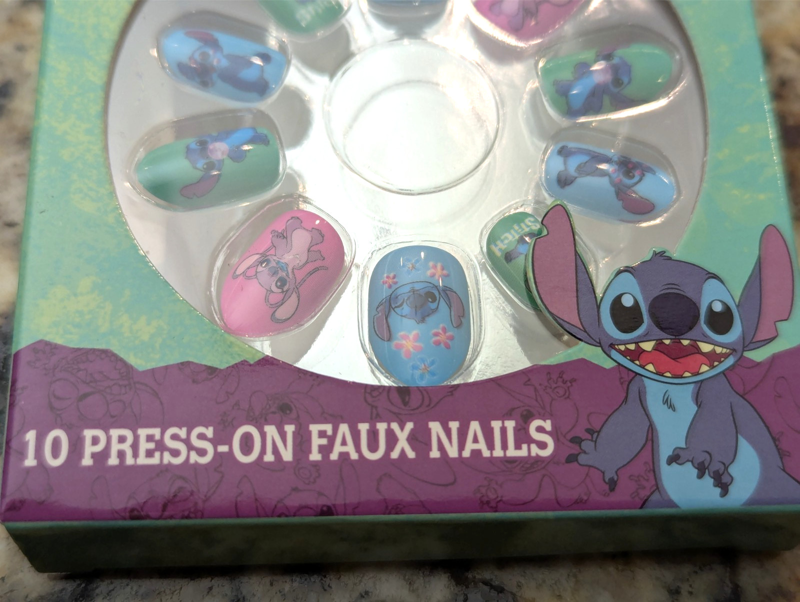 Claire’s Girls Faux Nails Stitch Blue Green Pink 10ct