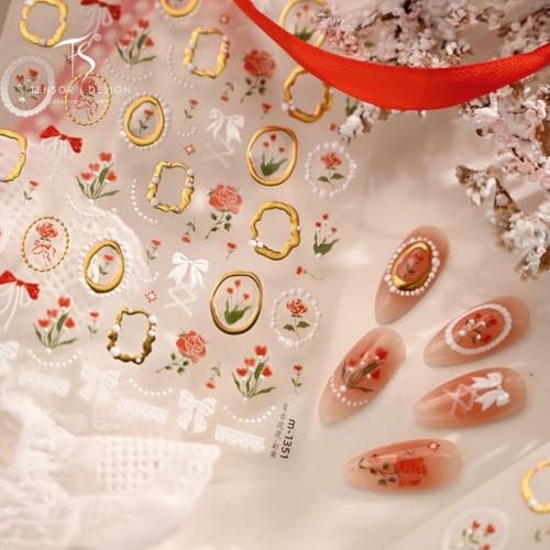 5D Embossed Flower Nail Art Stickers Tulip Glue Irregular Geometric Style-3