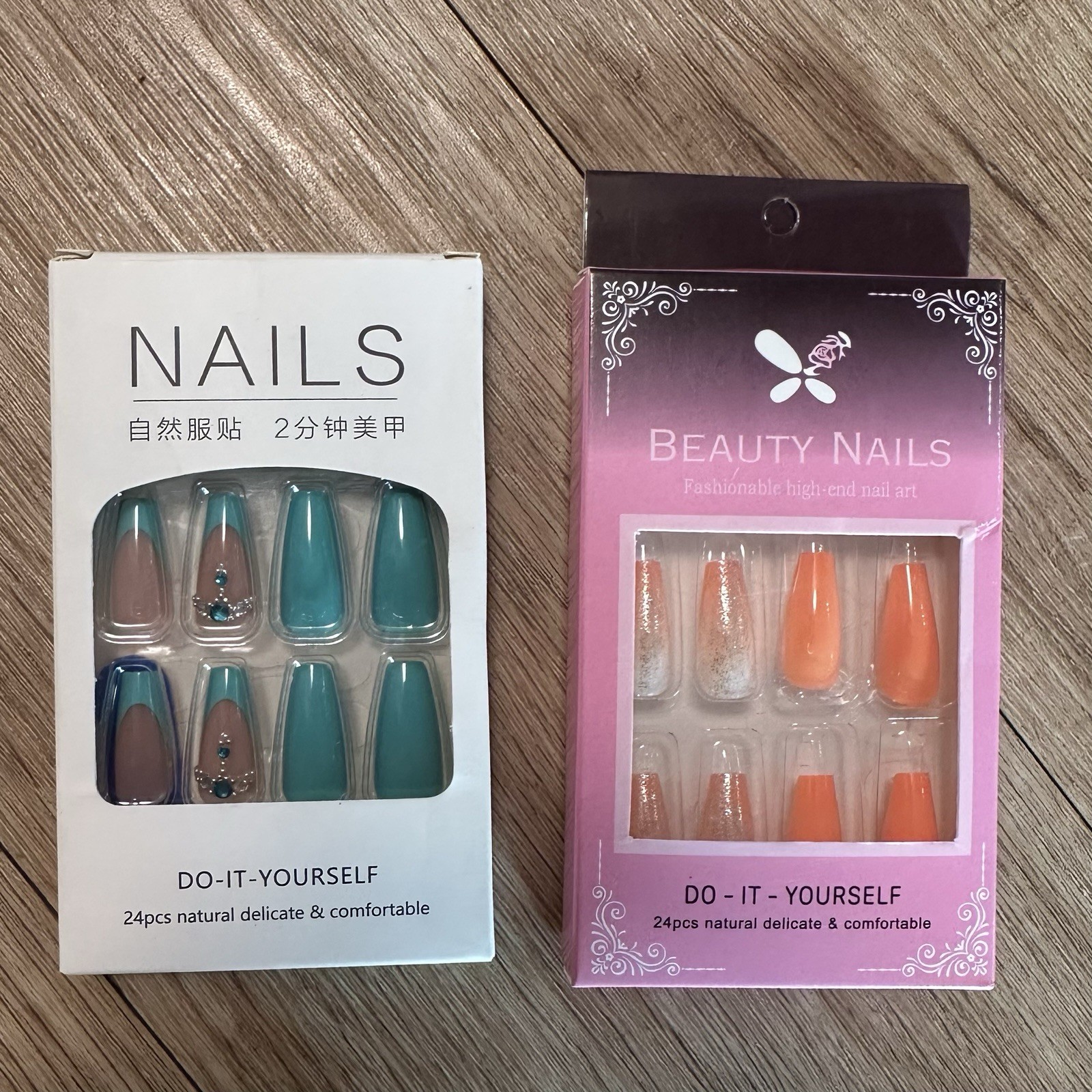 Lot of Press On Nails – 9 Boxes w 24 Nails Each & 1 Box of 96 Nails in 4 Colors
