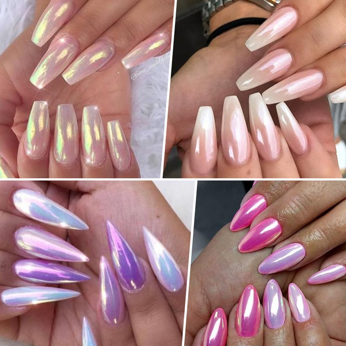 6 Jars Mermaid Chrome Nail Art Powder Aurora Mirror Holographic Manicure Glitter
