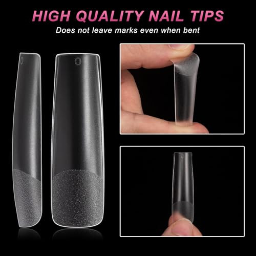 XXL Square Clear Fake Nails 240PCS, Long Tapered Square Nail Tips Half Matte
