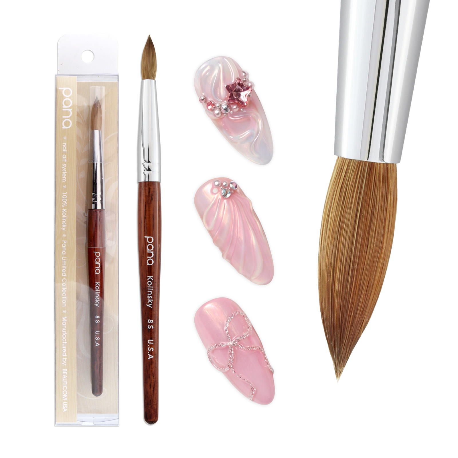 Pana USA Acrylic Nail Brush 100% Pure Kolinsky Hair Mahogany Wood Handle -Size 8