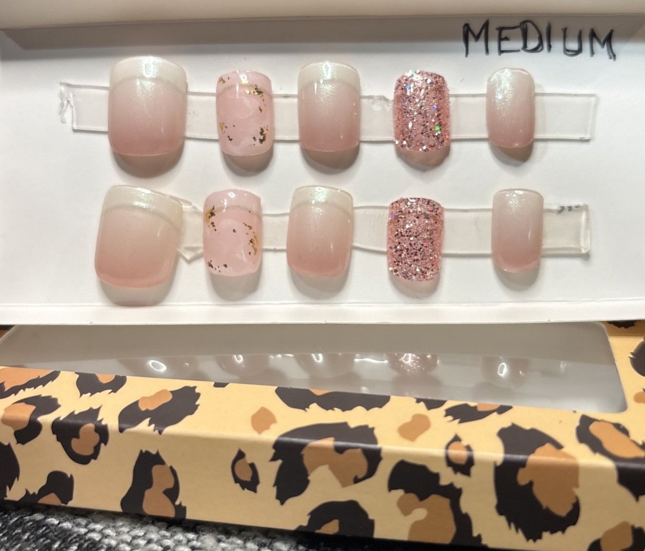 Press On Nails Medium Square-Nails Elegant white&pink full set