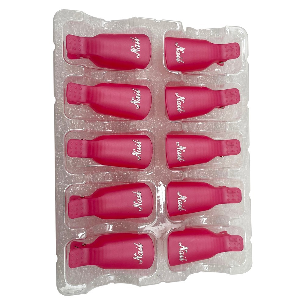 Pink Nail Removers Kit (Box of 10) Plastic Nail Gel Art Soak Off Remove Clip Cap