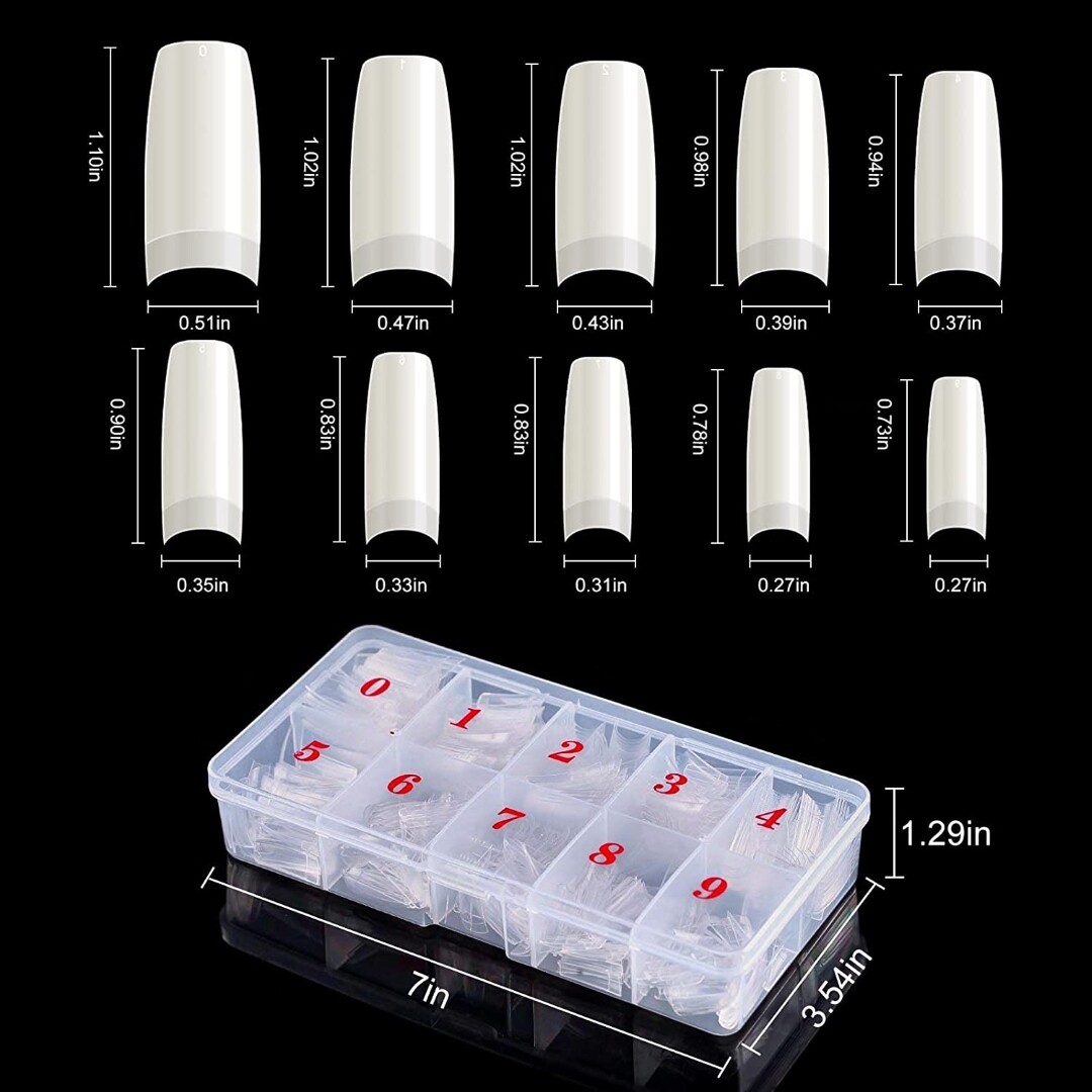 Kit De Uñas Acrilicas 1000 Pcs, 10 Tamaños Para Arte de uñasSalones Y Hogar DIY