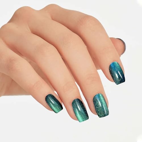 Gel Nail Stickers Semi Cured Gel Nail Strips Wraps UV/LED Nails Green Cat Eye