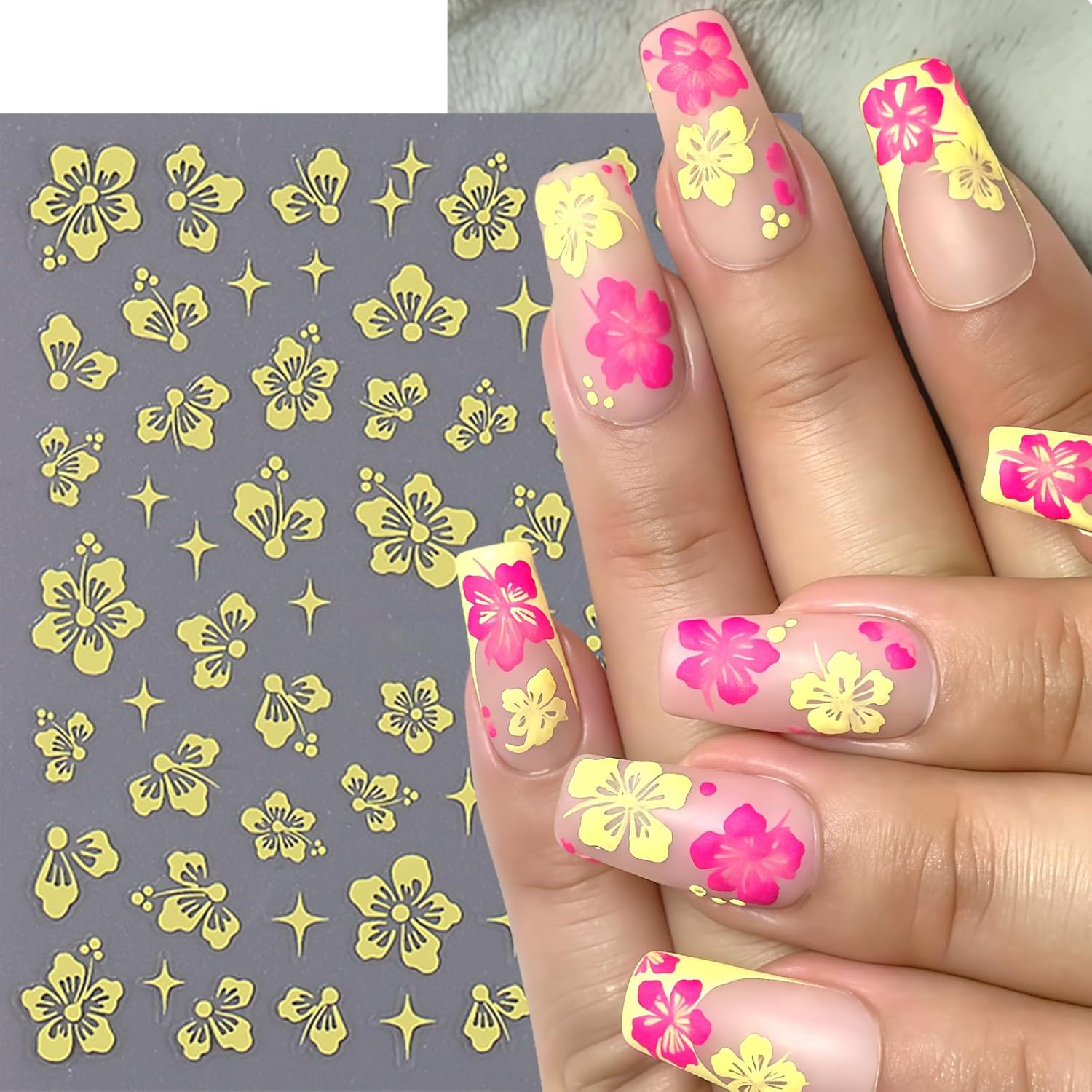 10 Sheets Hibiscus Flower Nail Stickers for Nail Art Petal Floral Nail Art Decal