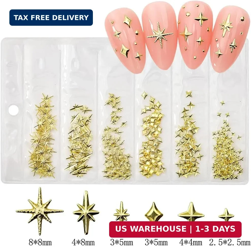 Nail Charms, 400 PCS Star Nail Art Charms for Acrylic Nails Gold Silver Metallic