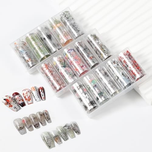 30 Rolls Nail Art Foil Transfer Nail Foil Wraps Bamboo, Landscape Painting