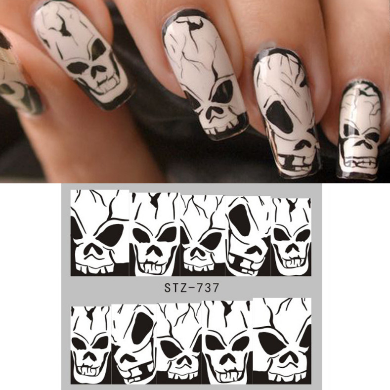 Nail Art Stickers Halloween Watermark Skull Evil Eye Decals Manicure Tattoo NS37