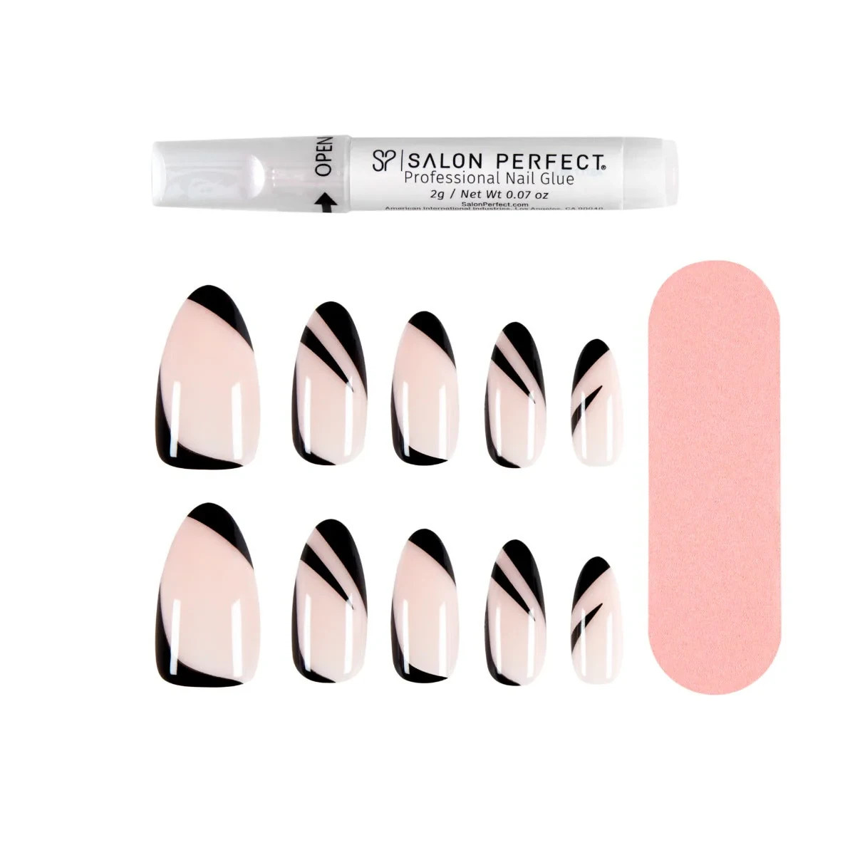 Salon Perfect Modern French Nail Set Of 30 Nails, File, Professional Glue 2Pack
