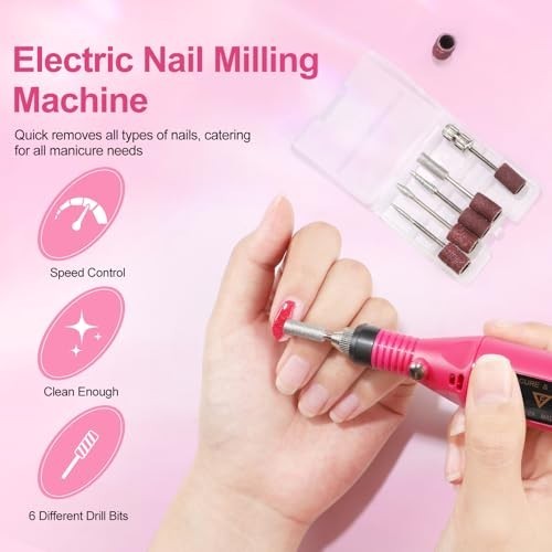 Professional Acrylic Nail Kit with Drill & UV Light – 3PC Powder, 24PC Glitter,