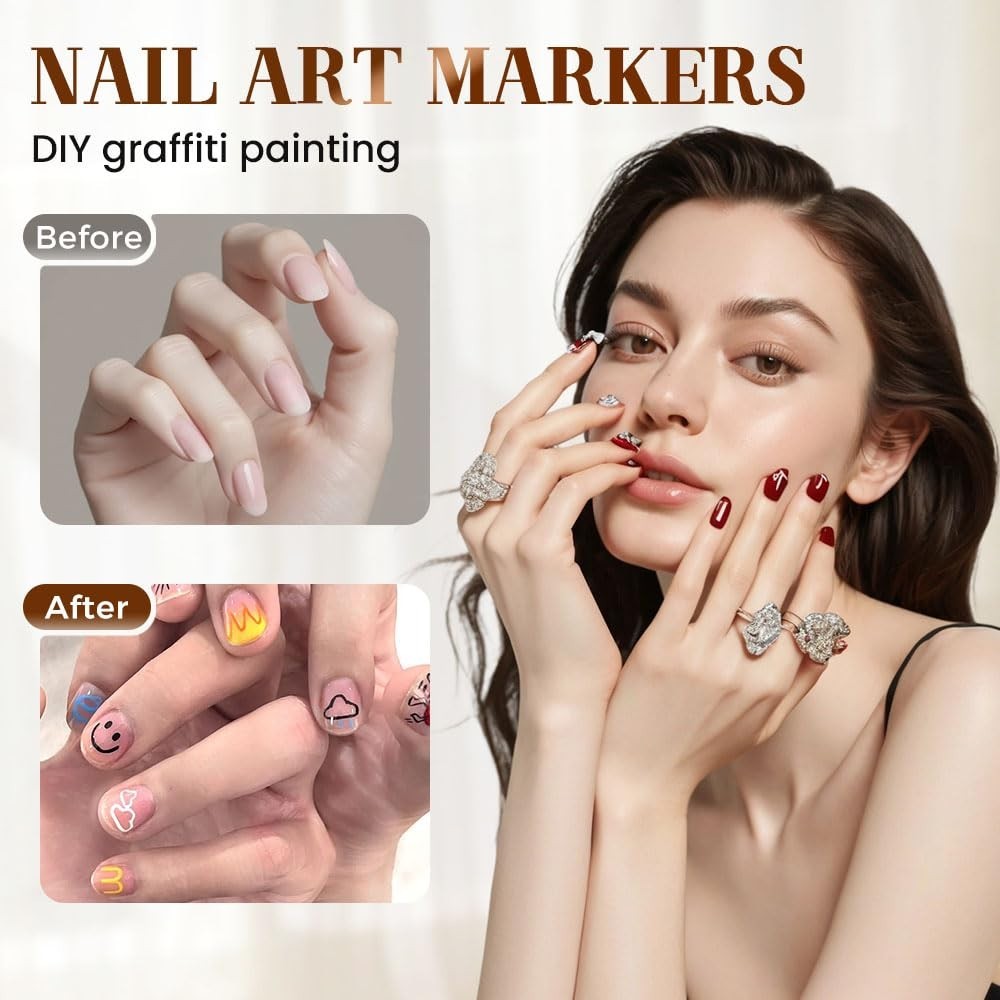 12 Colors Nail Art Pens Set – 3D Nail Art Markers, DIY Painting & Liner Brushes