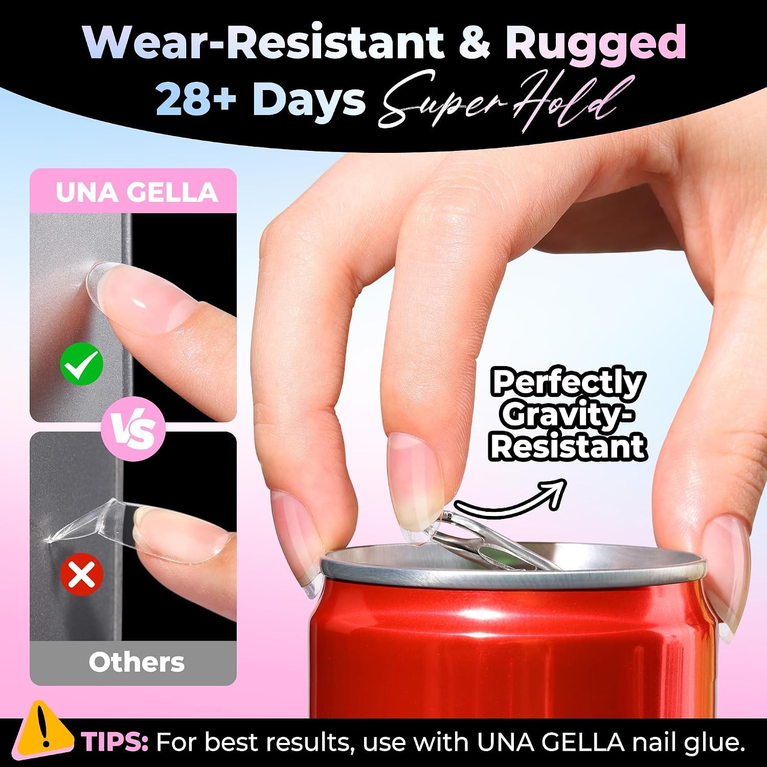 UNA GELLA Oval Gel Nail Tips Short 15 Sizes 300PCS, Oval, Transparent