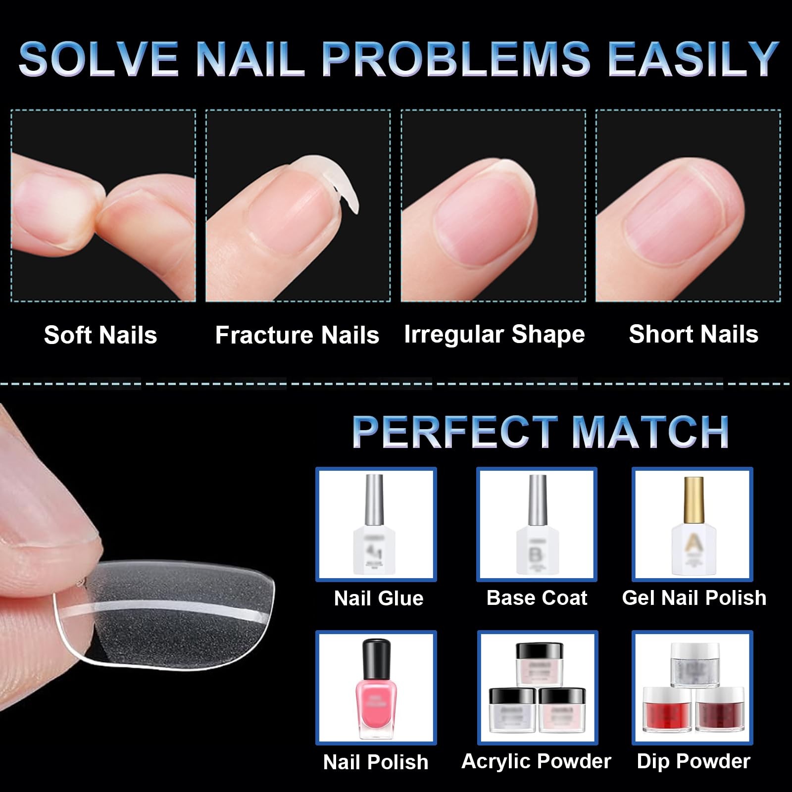 Extra Short Tapered Square Gel Nail Tips 600Pcs 12 Size, Home/Salon
