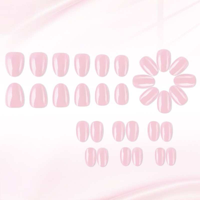 32Pieces Pink Fake Nail Short Oval Design ABS Artificial Nail for Weddings,