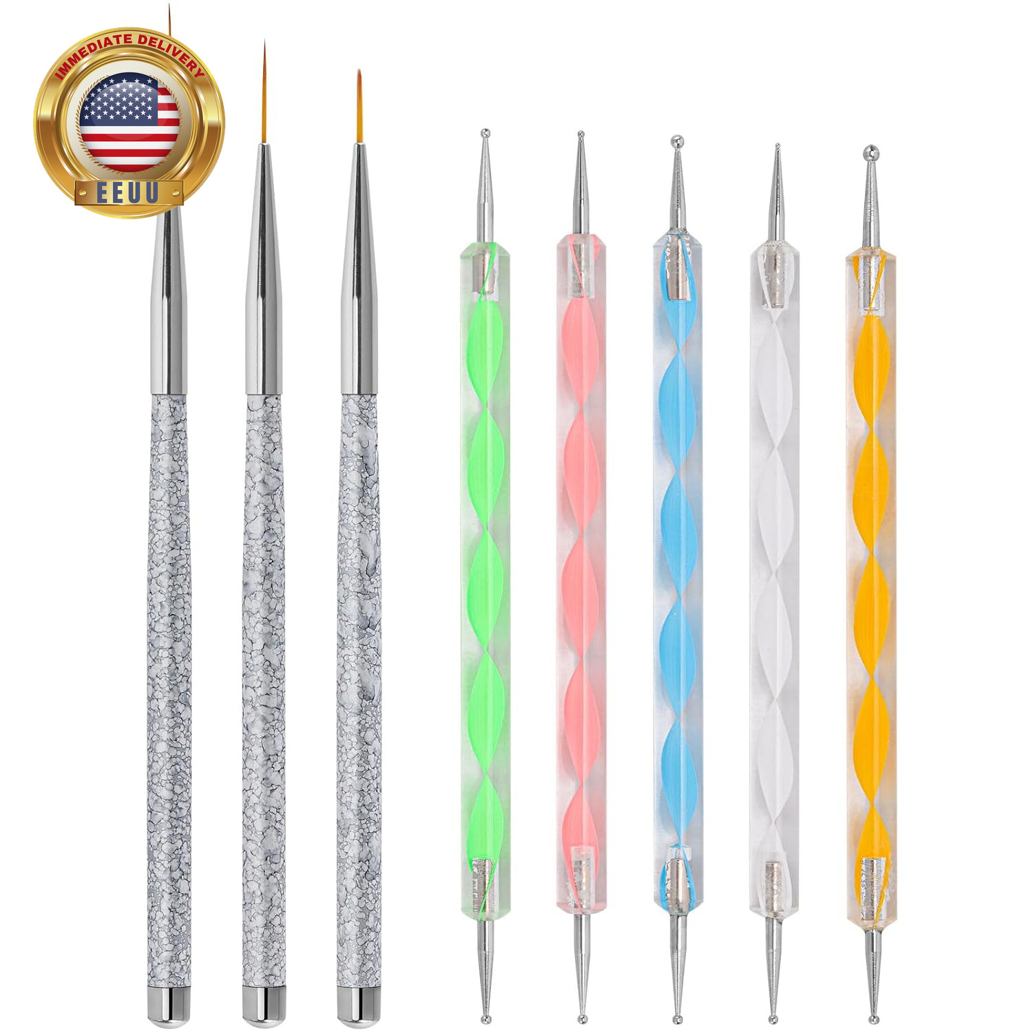 5 Pcs Dotting Pens with 3 Pcs Nail Art Liner Brushes, Nail Art Design Tools ⭐️⭐️