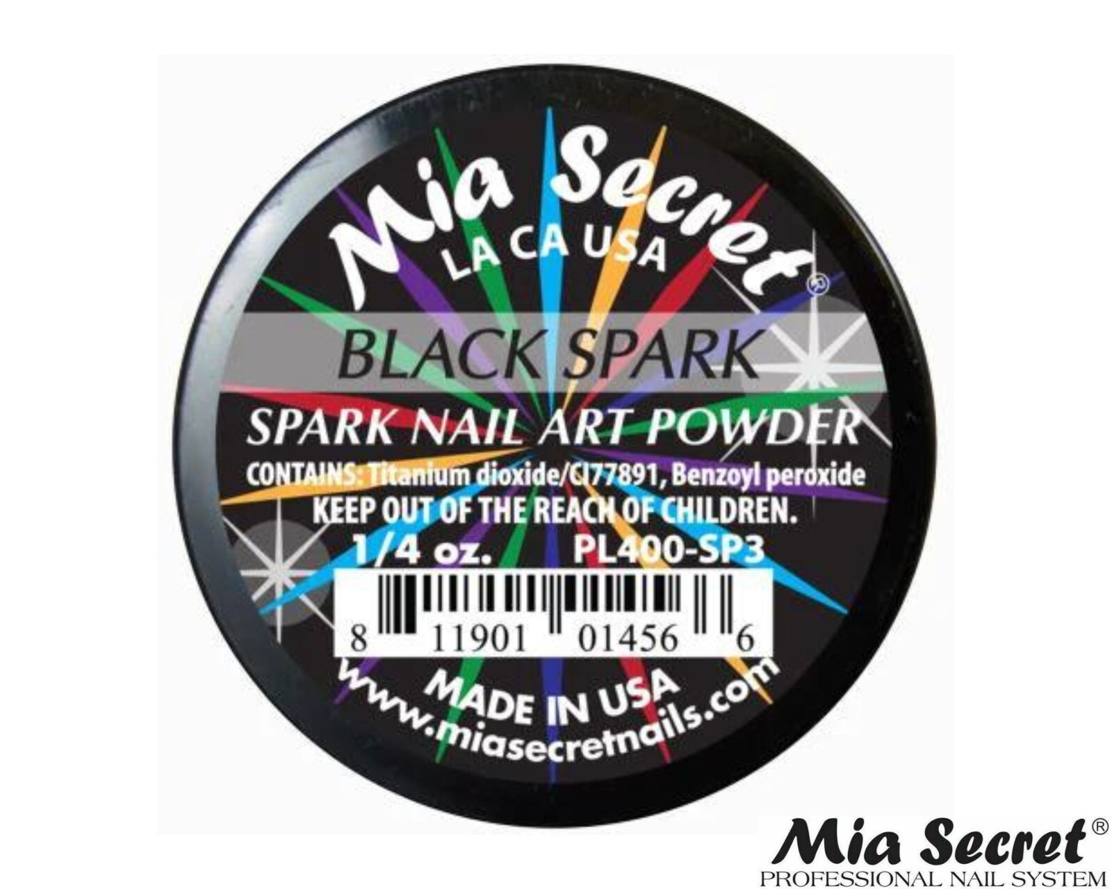Mia Secret Nail Art Powder Spark Collection (BLACK) 1/4oz