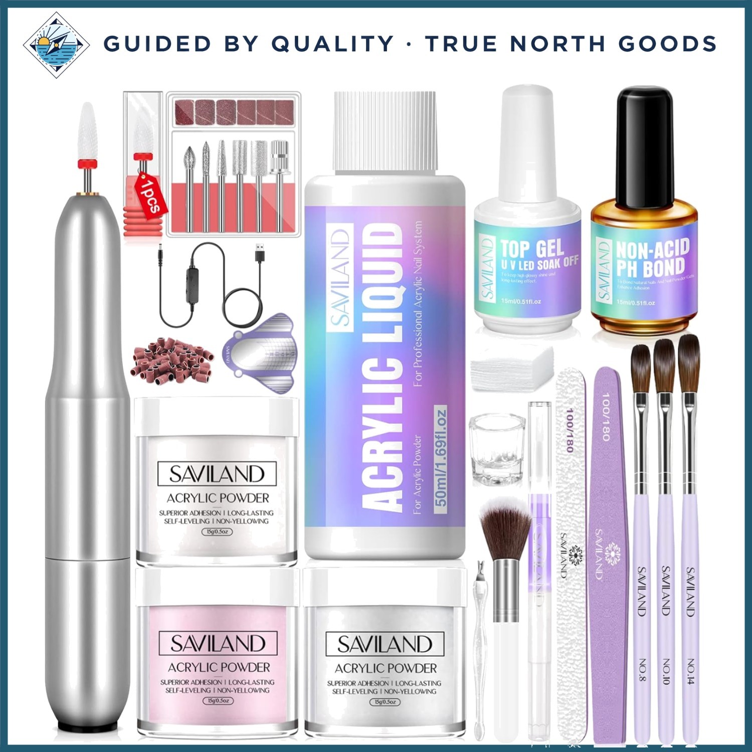 Essential Acrylic Nail Kit with 50ml Liquid and Multi-Size Brushes for Beginners