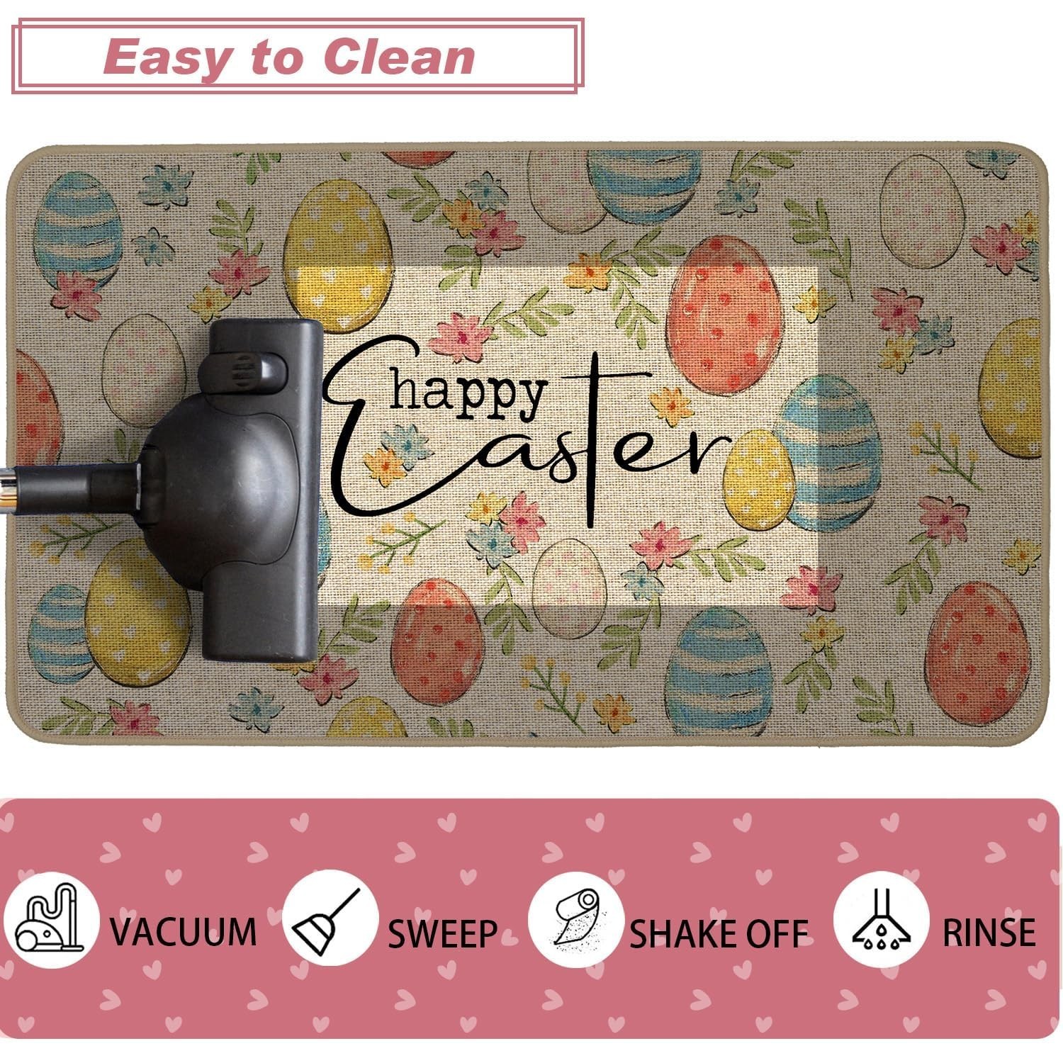 Baccessor Easter Kitchen Rugs Set of 2, Bunny Colorful Eggs Floral Kitchen Ma…