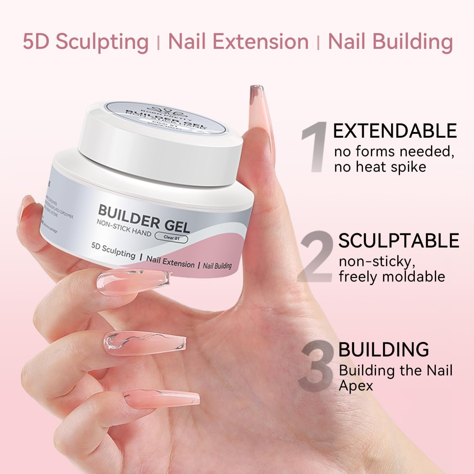 3D Sculpting Builder Gel for Nails – Clear & White Hard Gel for Nail Art, Extens